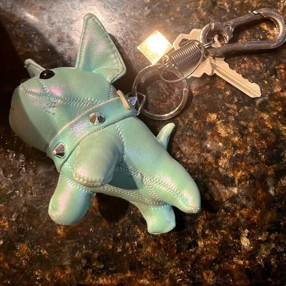 Genuine Alpaca and Leather French Bulldog Keychain - Like NEW - With Keyring - Picture 2 of 2